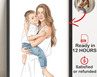 Dessin personnalisé, portrait personnalisé, cadeau Saint Valentin, cadeau pour couple, cadeau lui, PDF (5 personnes maximum)