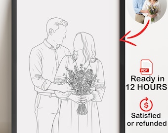 Dessin au trait, dessin au trait sans visage,  portrait de couple personnalisé, cadeau d'anniversaire de mariage personnalisé, PDF