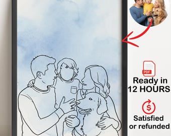 Dessin au trait personnalisé, Portrait de famille personnalisé, Dessin au trait sans visage, Cadeau mariage, Cadeau de Noël, PDF