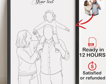 Portrait de famille personnalisé, dessin au trait sans visage, portrait de dessin animé, cadeau pour Noël, illustration de famille. PDF