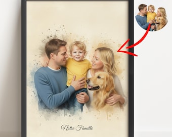 Portrait personnalisé d'après photo, tableau peinture personnalisé, portrait de famille, cadeau pour couple, cadeau d'anniversaire