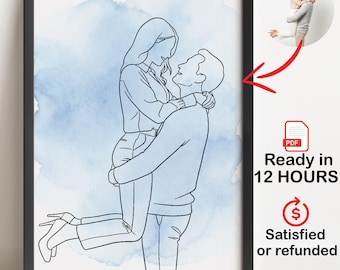 Portrait de couple, dessin au trait personnalisé, Dessin au trait sans visage, Illustration personnalisée, dessin à partir d'une photo. PDF