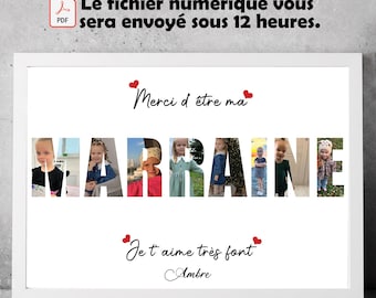 Design marraine personnalisé, cadeau marraine, affiche marraine, ficher numérique PDF