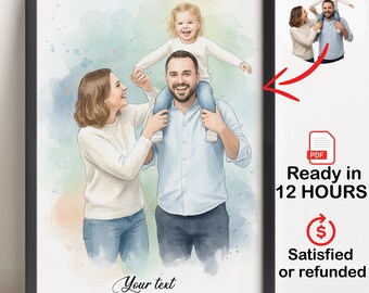 Dessin personnalisé à l'aquarelle, cadeau Saint Valentin, cadeau pour couple, cadeau lui, cadeau 1er anniversaire, PDF