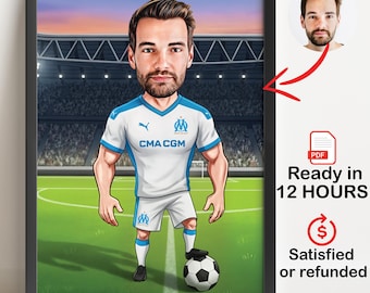 Caricature foot personnalisée, caricature de footballeur, Portrait Football Personnalisé, Cadeau drôle, PDF