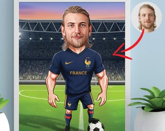 Tableau caricature foot personnalisée, caricature de footballeur, Portrait Football Personnalisé