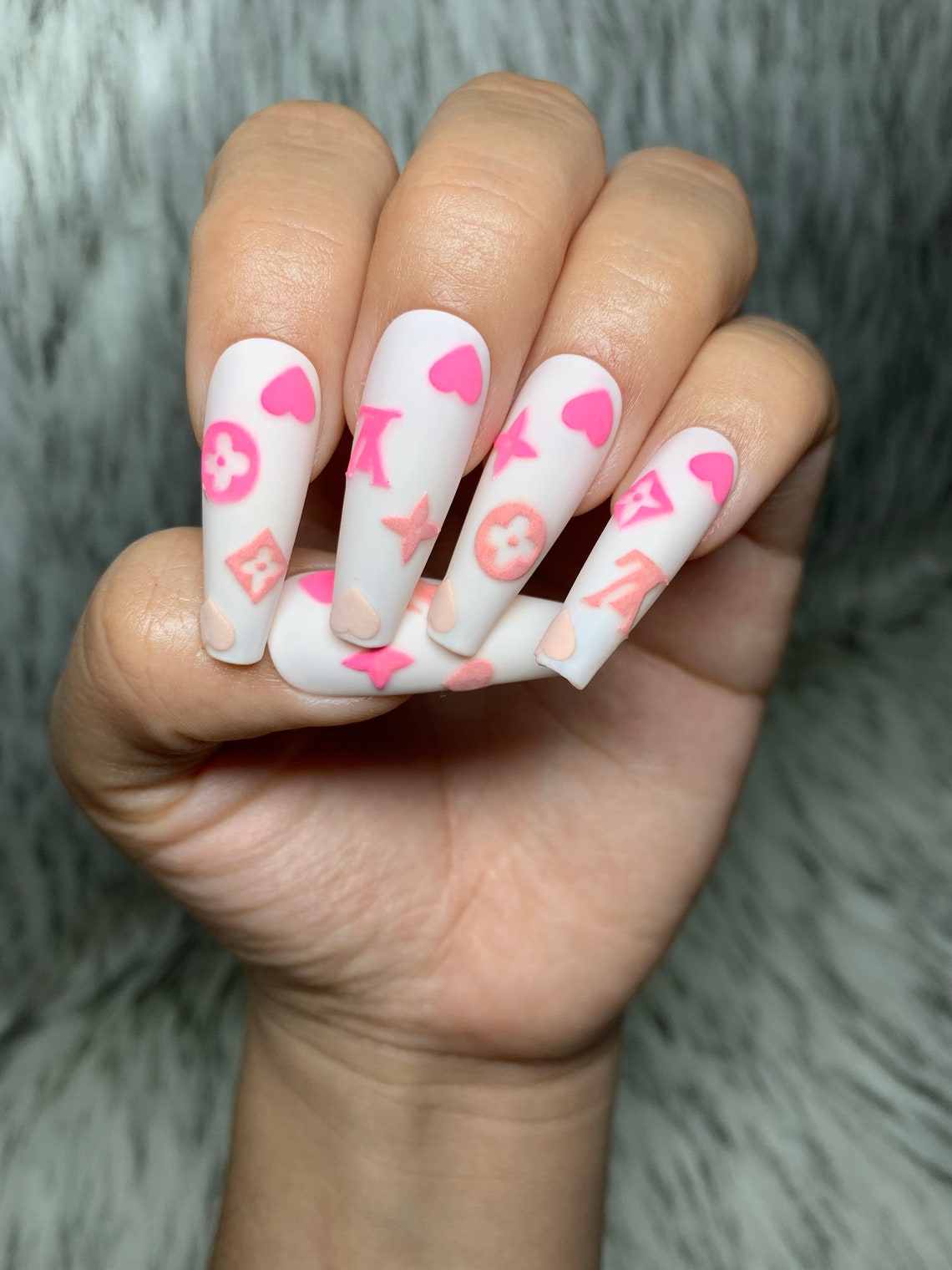 Valentines Press On Nails Valentines Nails Pink Nails Heart | Etsy