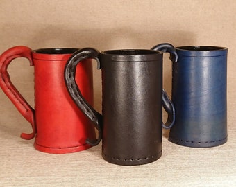 Handmade Medieval Leather Tankard. Approx one pint