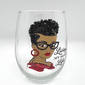 Melanin Diva Rhinestone Wine Glass, Red & Black, Gift for Her
