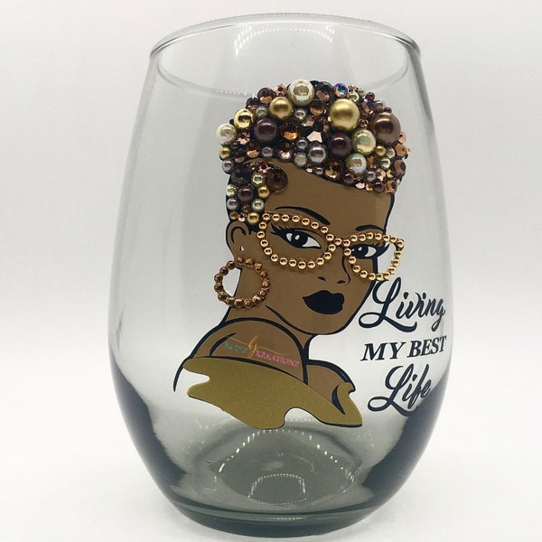 Melanin Diva, Custom Stemless Wine Glass, Wine Glass, Rhinestone Wine Glass, Gifts for her, Gift Ideas