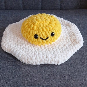 Super-soft and squishy large crochet fried egg