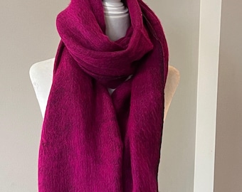 Hot Pink Yak Wool Scarf, Himalayan Shawl, Boho Meditation Wrap, Handmade in Nepal