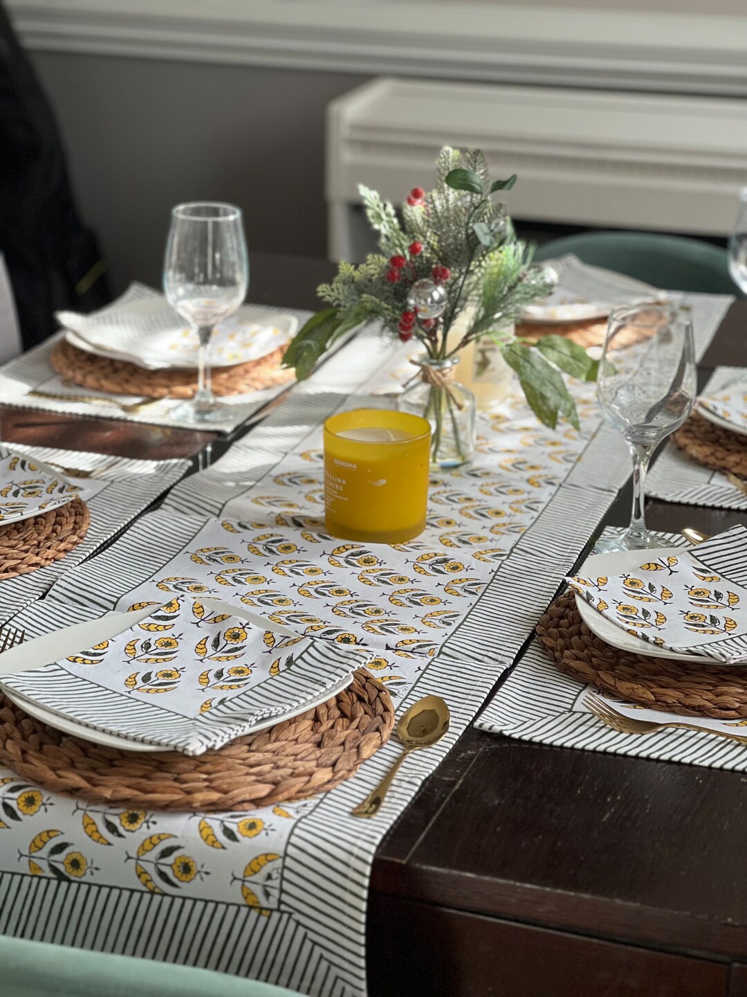 Yellow Table Runner Holiday Table Runner and Placemats With Etsy
