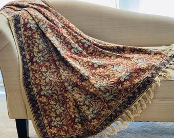 Handmade throw, Boho throw blanket couch, Sofa, Hand block print throw,  Woven blanket in queen size, Vintage Home decor,  Mother's day gift