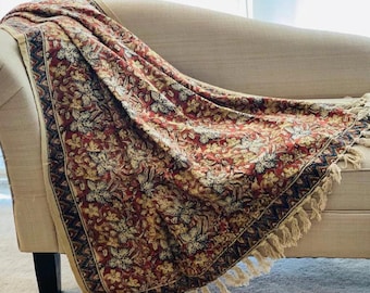 Hand Block Print Cotton Throw Blanket, Rustic Boho Decor (50x70)