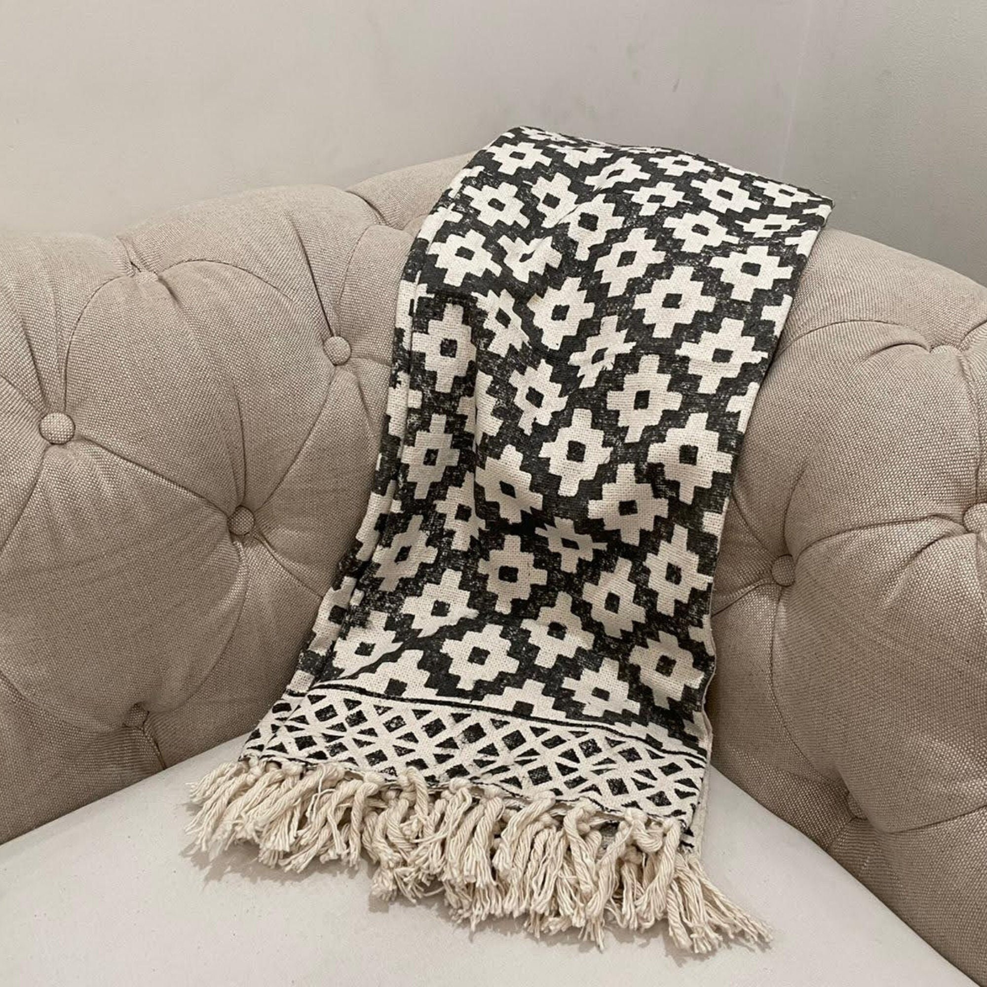 Boho Black and White ThrowIndian Cotton Boho Blanket Throw Etsy