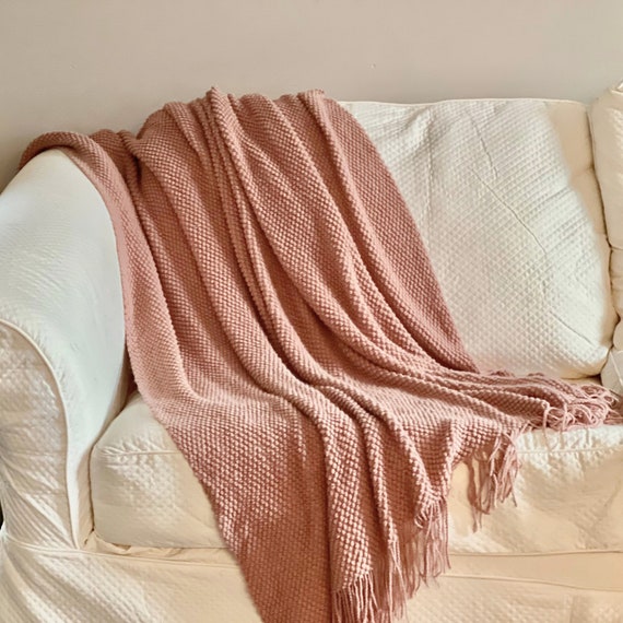 Blush Pink Blanket Dusty Rose Throw Blanket With Tassels Salmon Pink Throw Blanket for Couch home Pink Blanket Gift for Women Etsy