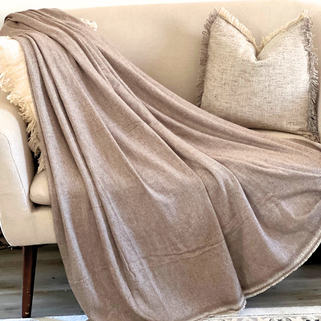 Wool Throw Blanket Wool Woven Blanket Herringbone Pattern Etsy