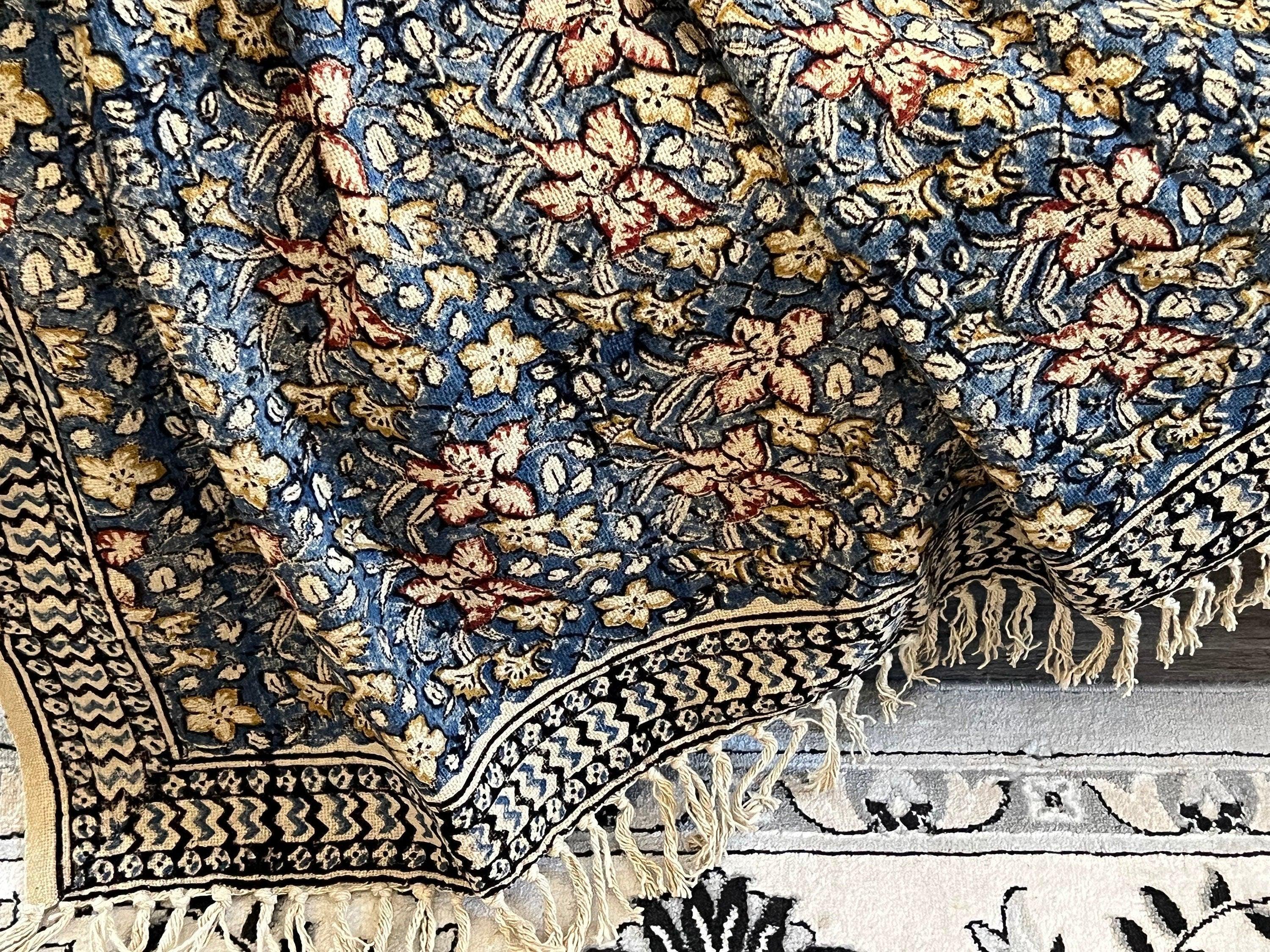 Moss Green Handmade  Floral Throw Blanket, Boho Farmhouse Home Decor