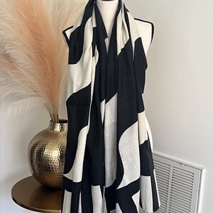 Black and white abstract pattern wool Scarf,  Warm and Cozy Scarf,  Oversized Scarf for Women,  Abstract Woven Print Handmade Gift for her