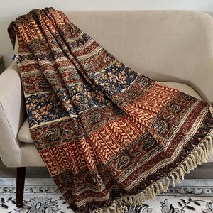 Handmade Throw Blanket Couch Rust Floral Block Print Throw, Boho Home ...