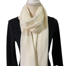 Cashmere Scarf, Natural Solid Ivory, Handmade  Nepal Scarf, Super Soft Travel Wrap, Gift For Him/Her