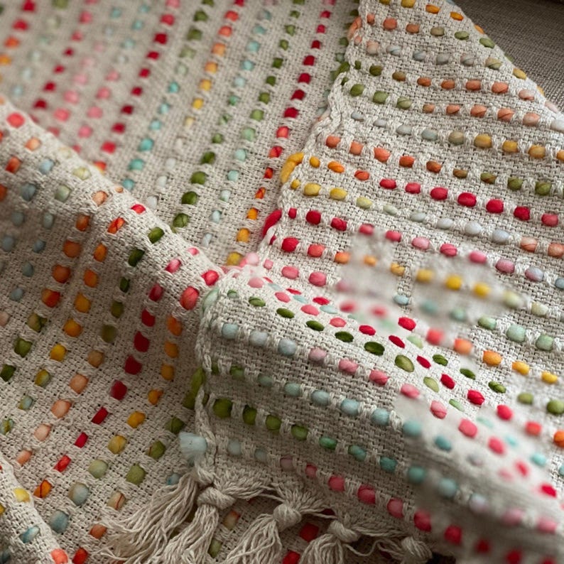 Ręcznie tkany bawełniany koc boho z frędzlami Orange Throw 92/108"