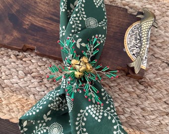 Servilleteros con cascabeles dorados, decoración navideña, juego de 6