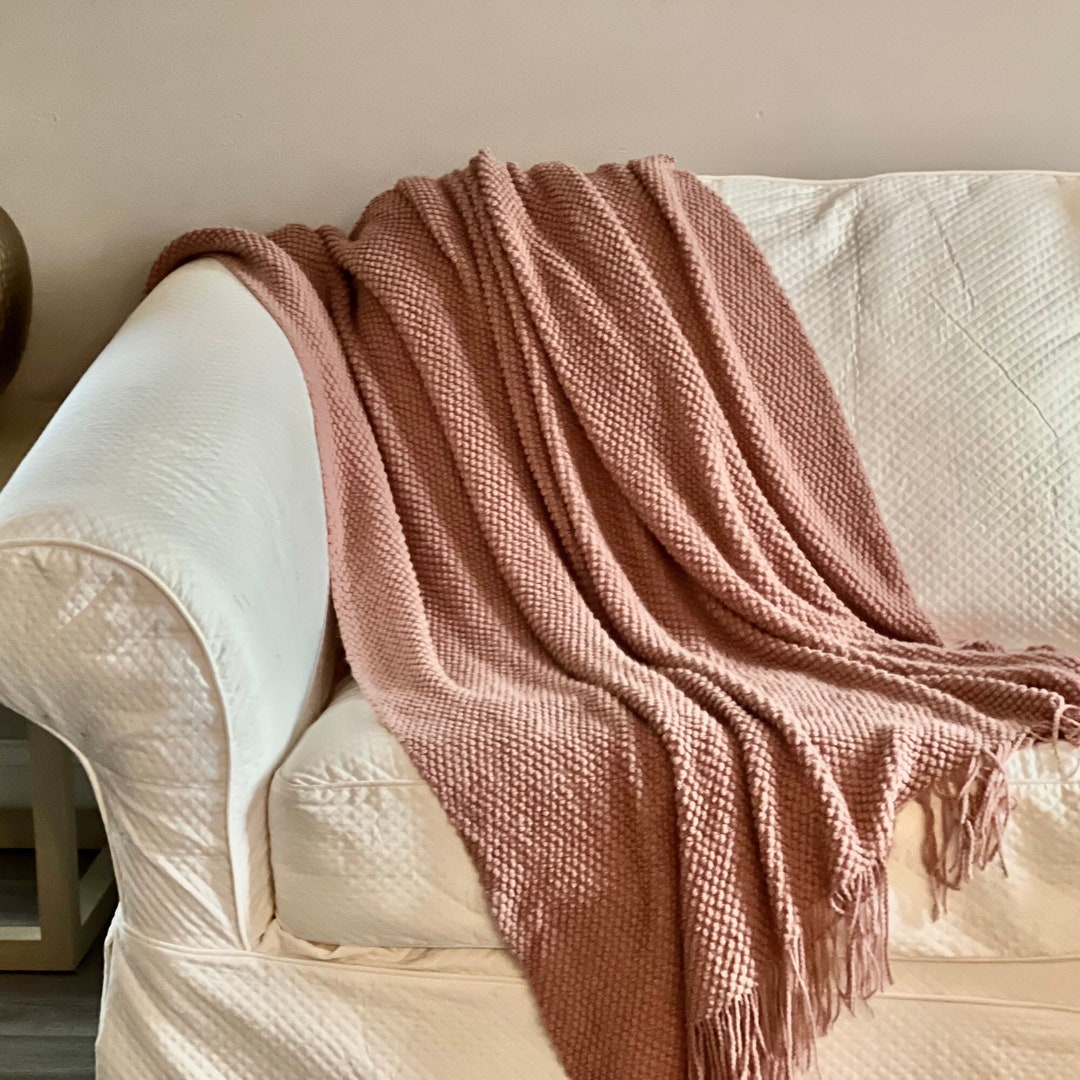 Dusty Rose Throw Blanket With Tassels Size 50x90 Cozy Pink Etsy