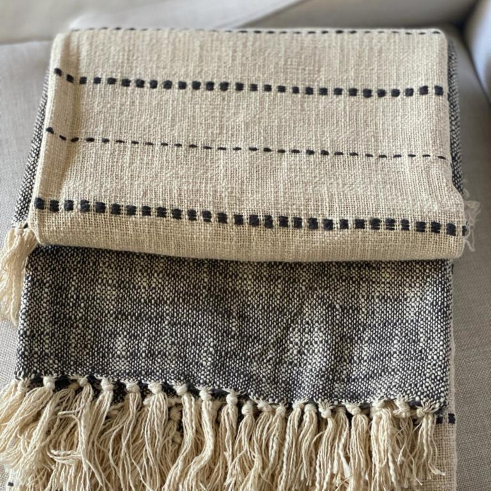 Indian Cotton Throw in Cream and BlackCotton Throw Blanket Etsy