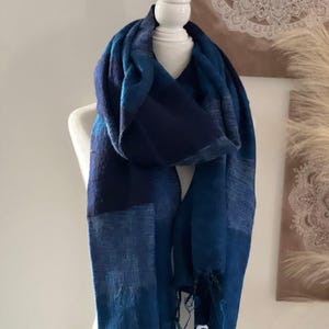 Blue Yak Wool Scarf: Hand Loomed Himalayan Shawl