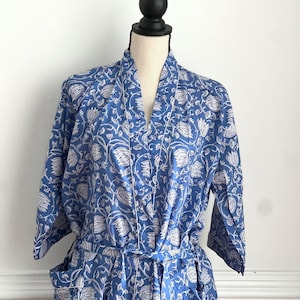 Indigo Cotton kimono robe, Summer cotton Kimono robe, Block print Summer beachwear, Birthday gift for girl friend, Gift for her