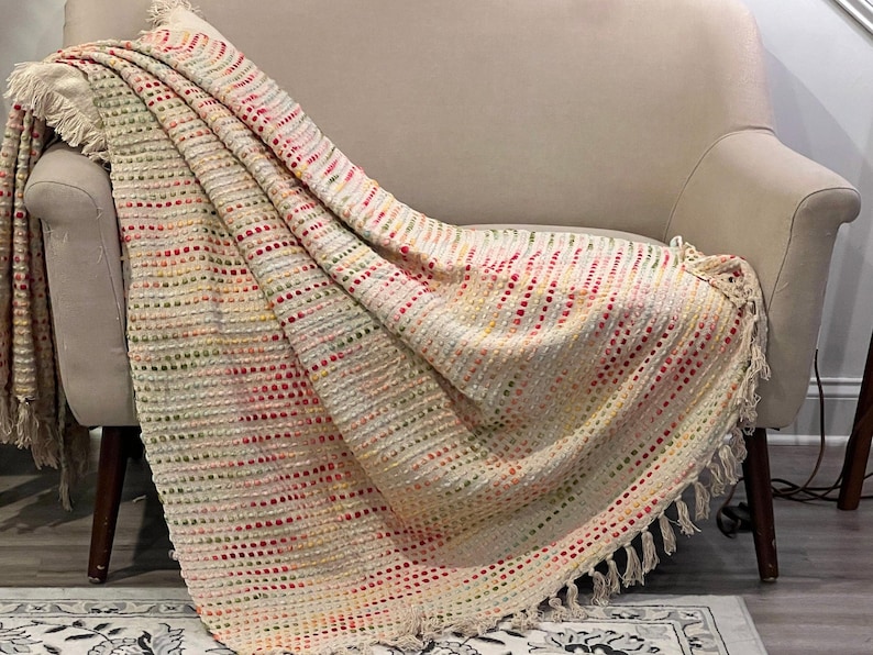 Ręcznie tkany bawełniany koc boho z frędzlami Orange Throw 50/70"