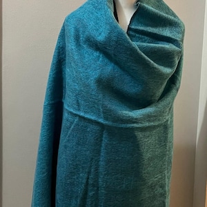 Handmade Teal Yak Wool Scarf, Oversized Blanket Shawl, Nepal