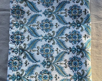 Nappe en coton imprimée à la main, motif floral bleu indien : Décoration intérieure