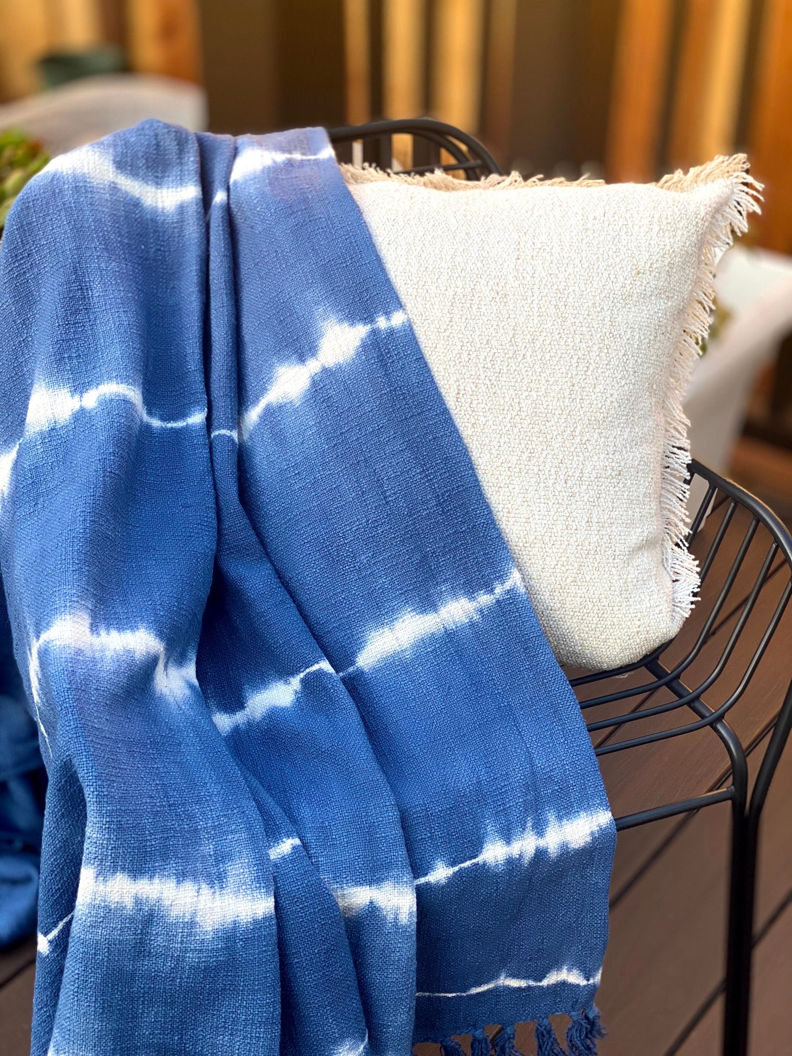 Indigo Throw Blanket Blue Tie & Dye Bohemian Cotton Throw Etsy