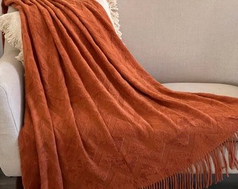 Burnt Orange Throw Blanket Cozy Throw Soft Throw Blanket Knitted Blanket Throw Blanket Couch Fall Home Decor Gift for Mom Etsy