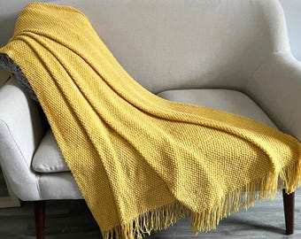 Rust Orange Knitted Throw Blanket with Tassels: Super Soft & Cozy