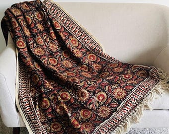 Floral throw blanket Hand block printed throw blanket Cotton throw blanket couch Sofa/bed throw for home decor and bedroom Housewarming gift