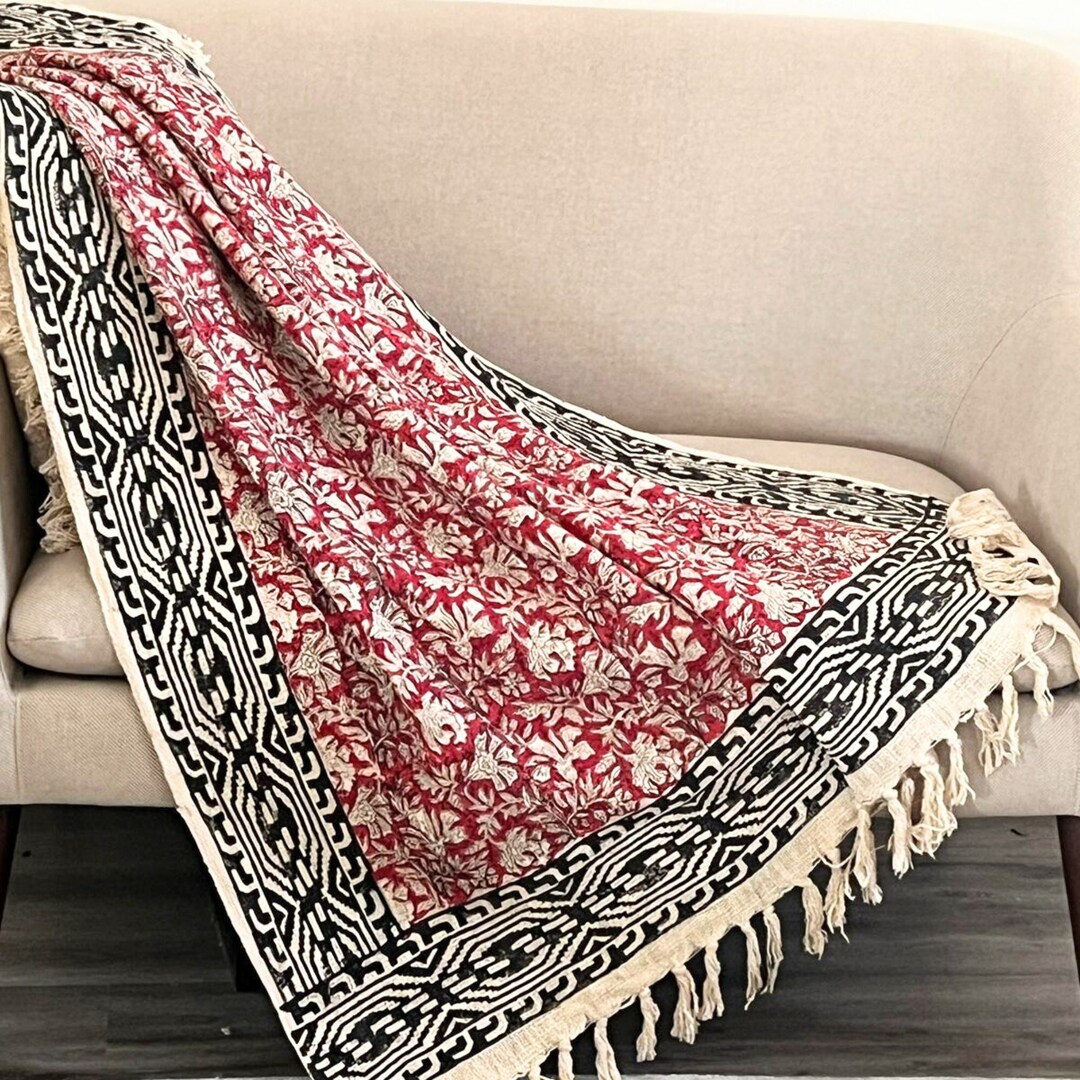 Gift Red Throw Blanket, Bohemian Home Decor, Woven Blanket Couch