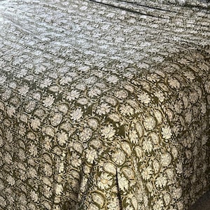 Floral Green Kantha Quilt – Hand Block Print Indian Cotton Bedding (King Size) image 2