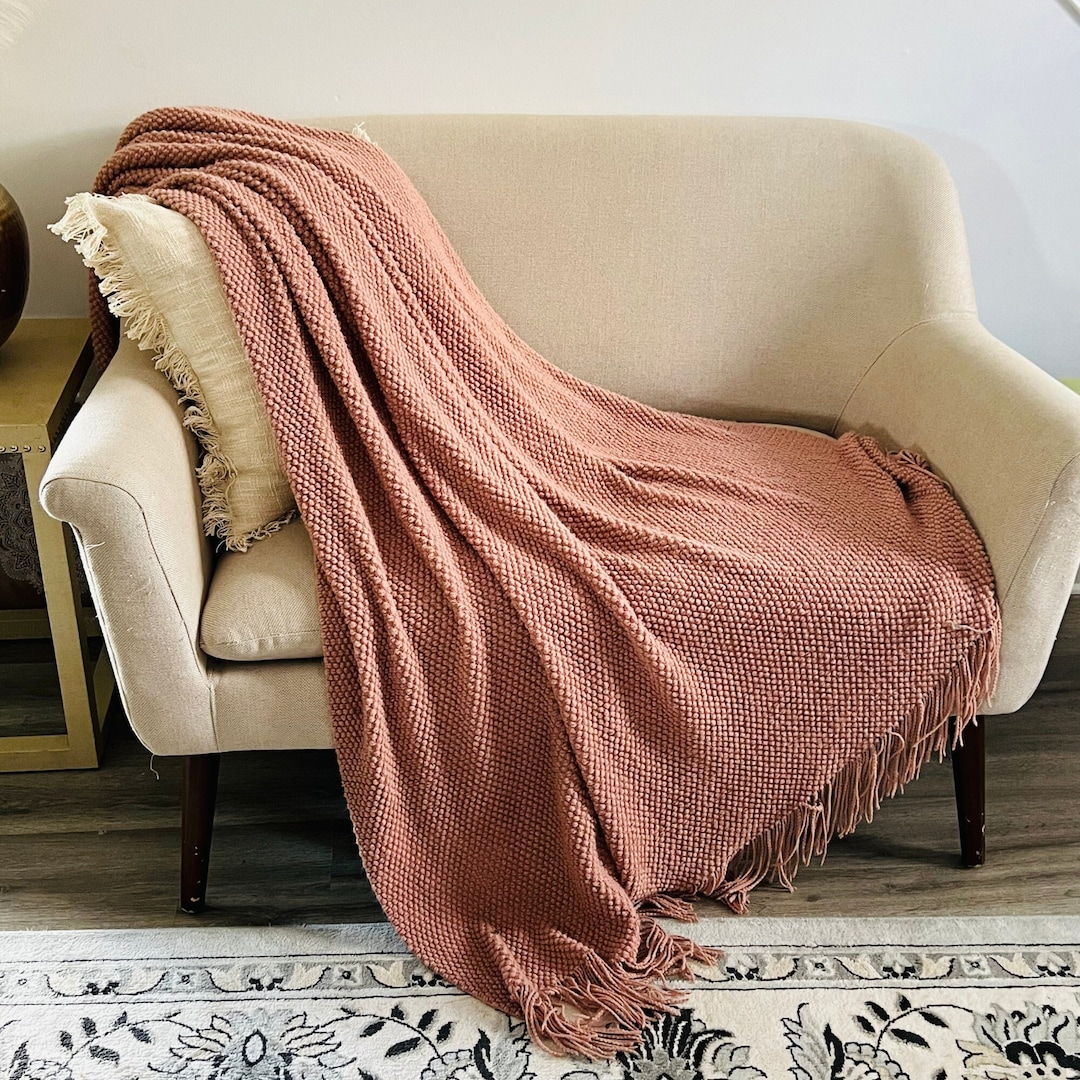 Soft Pink Throw Blanket With Fringe Pink Boho Blanket Bed Etsy