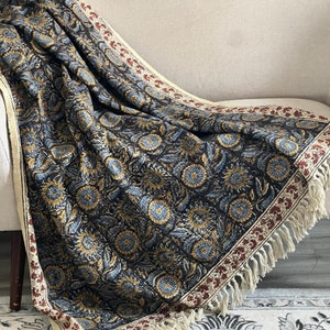 Bohemian Throw Blanket Couch, Floral Blanket, Blue Floral throw for Home Bedroom Decor, Vintage, Blanket, Throw, Mother's day gift,