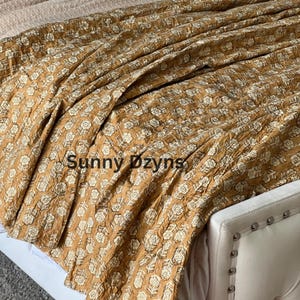 Mustard Yellow Kantha Quilt Bed Cover - Block Print Comforter Available in King and Queen Sizes - Floral  Bedspread Indian Cotton Bedding