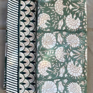 Sage Green Indian Block Print Tablecloth – 100% Cotton, Earthy Floral Design (60x108")