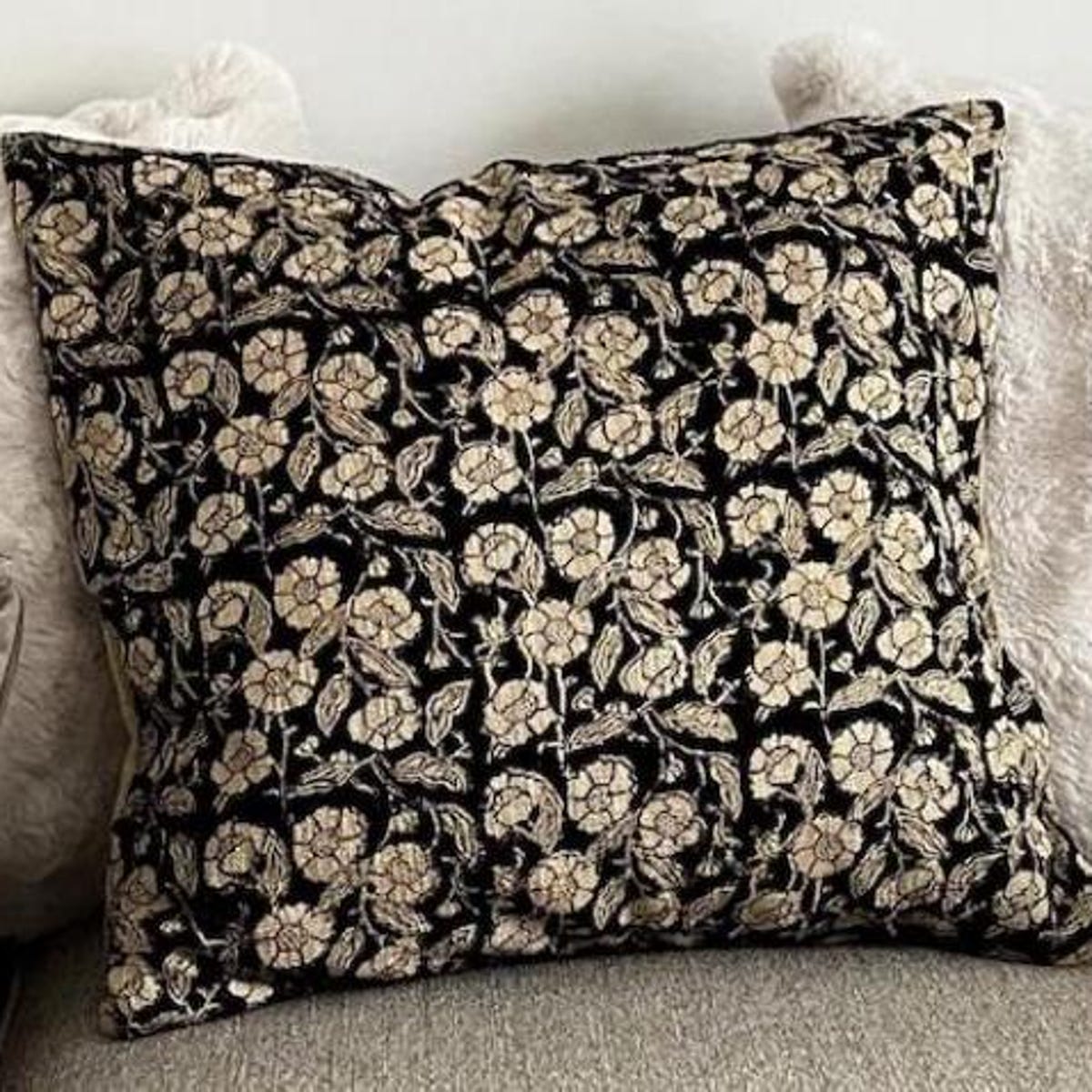 Black Floral Throw Pillow Couch Spring Handmade Sofa Throw for Living Room Decor Hand Block Print King Size Blanket for Bedroom - Etsy