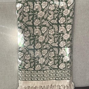 Boho spring summer green floral throw blanket couch Handmade throw cotton blanket with tassels Hand block print blanket for bedroom decor