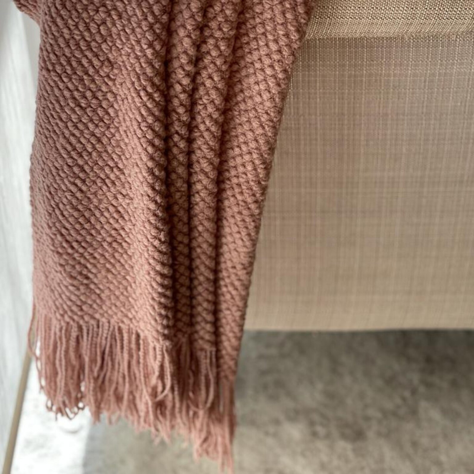 Dusty Rose Throw Blanket With Tassels Cozy Knitted Pink Etsy