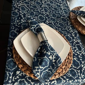 Indigo Block Print Table Runner and Napkins Set  - Indian Cotton Dining Table Decor - Boho Runner Best Table Centerpiece or Outdoor Decor