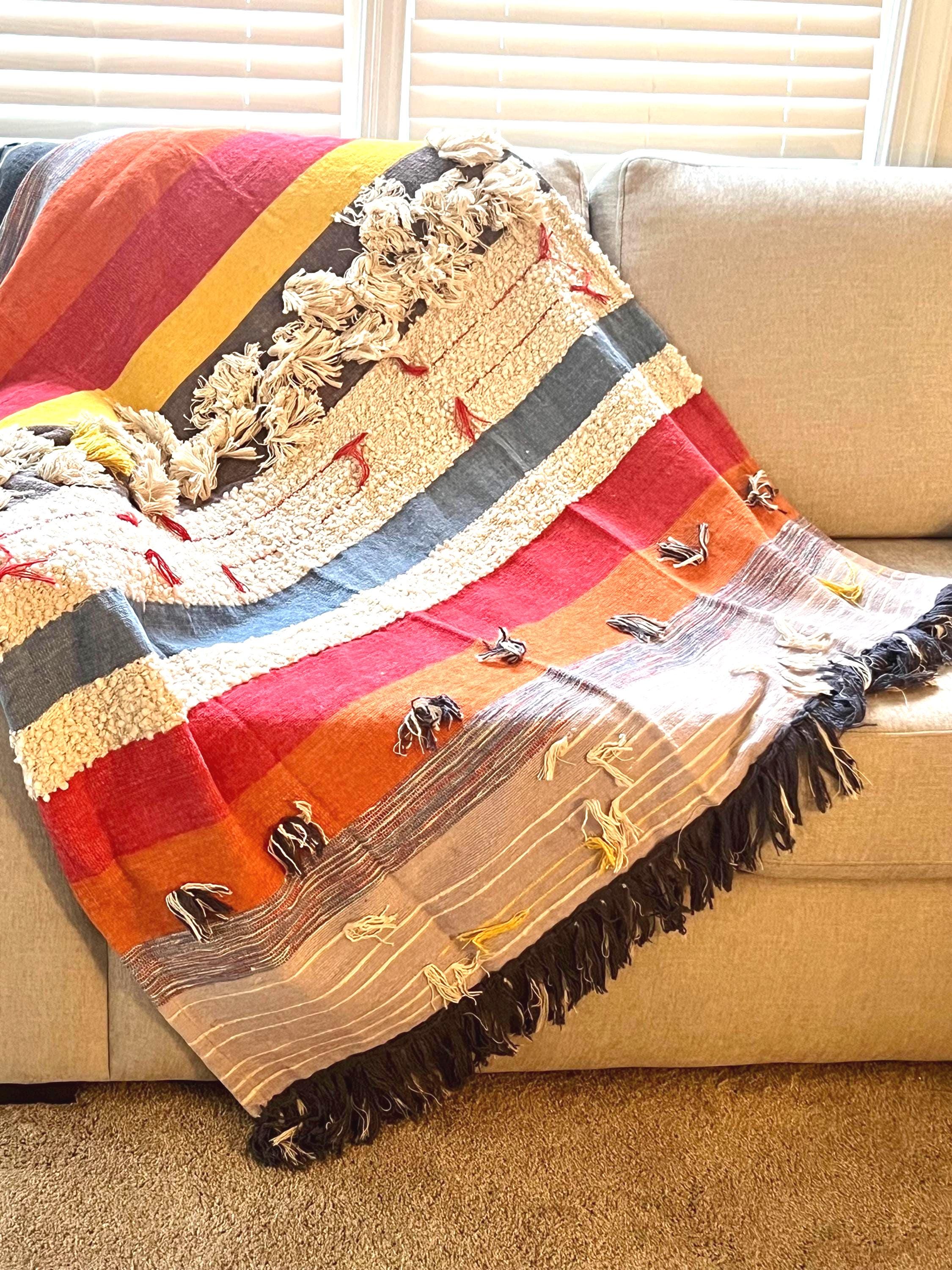 Handmade Cotton Tufted Throw Blanket: Boho Sofa Bed Decor